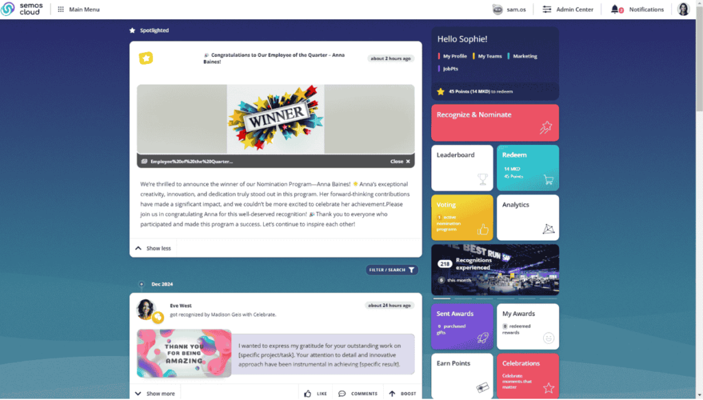 social wall announcement nomination