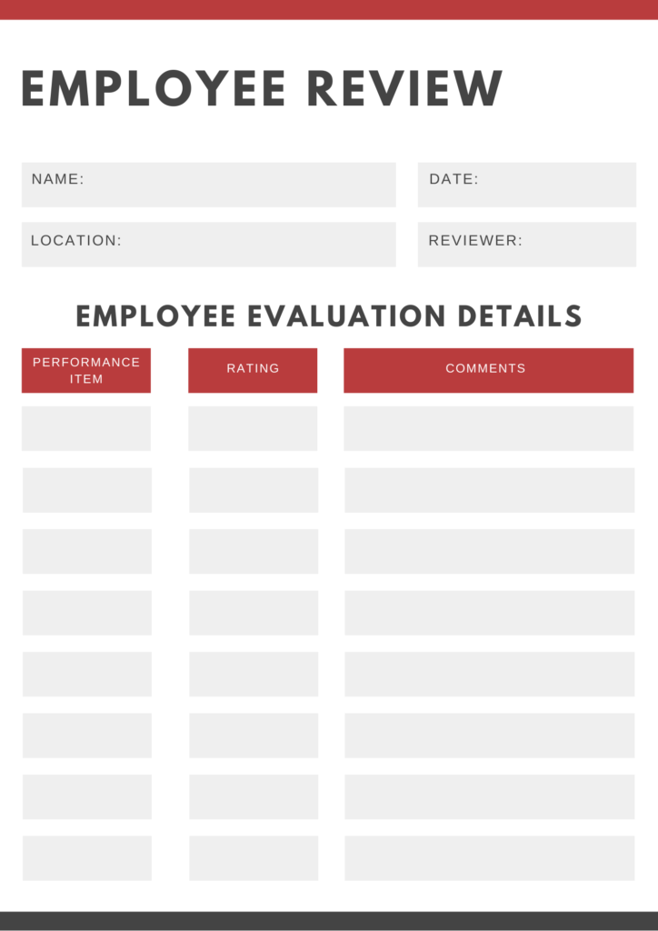 Employee Evaluation Form Rating Scale
