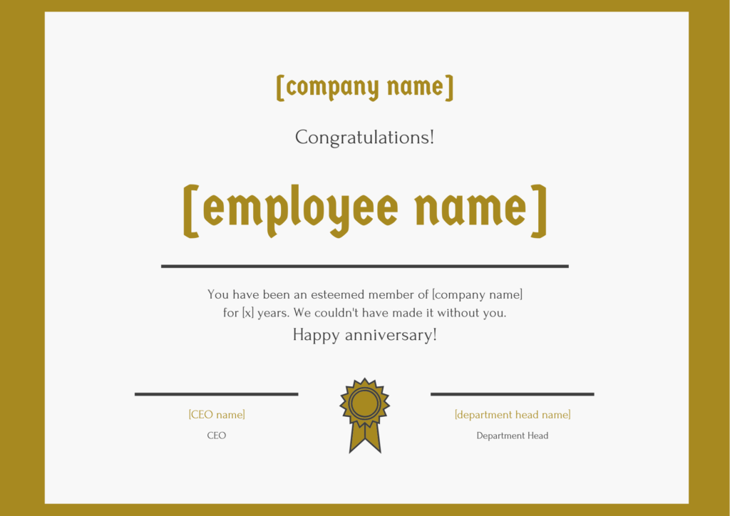 One Year Work Anniversary Certificate