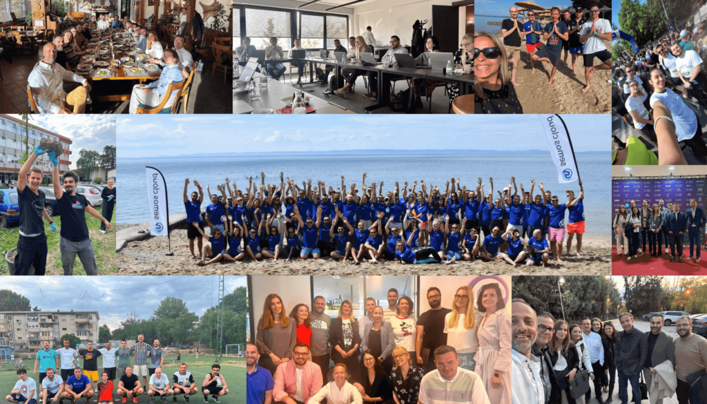 Semos Cloud team members at various corporate retreats, volunteering events, and social gatherings.